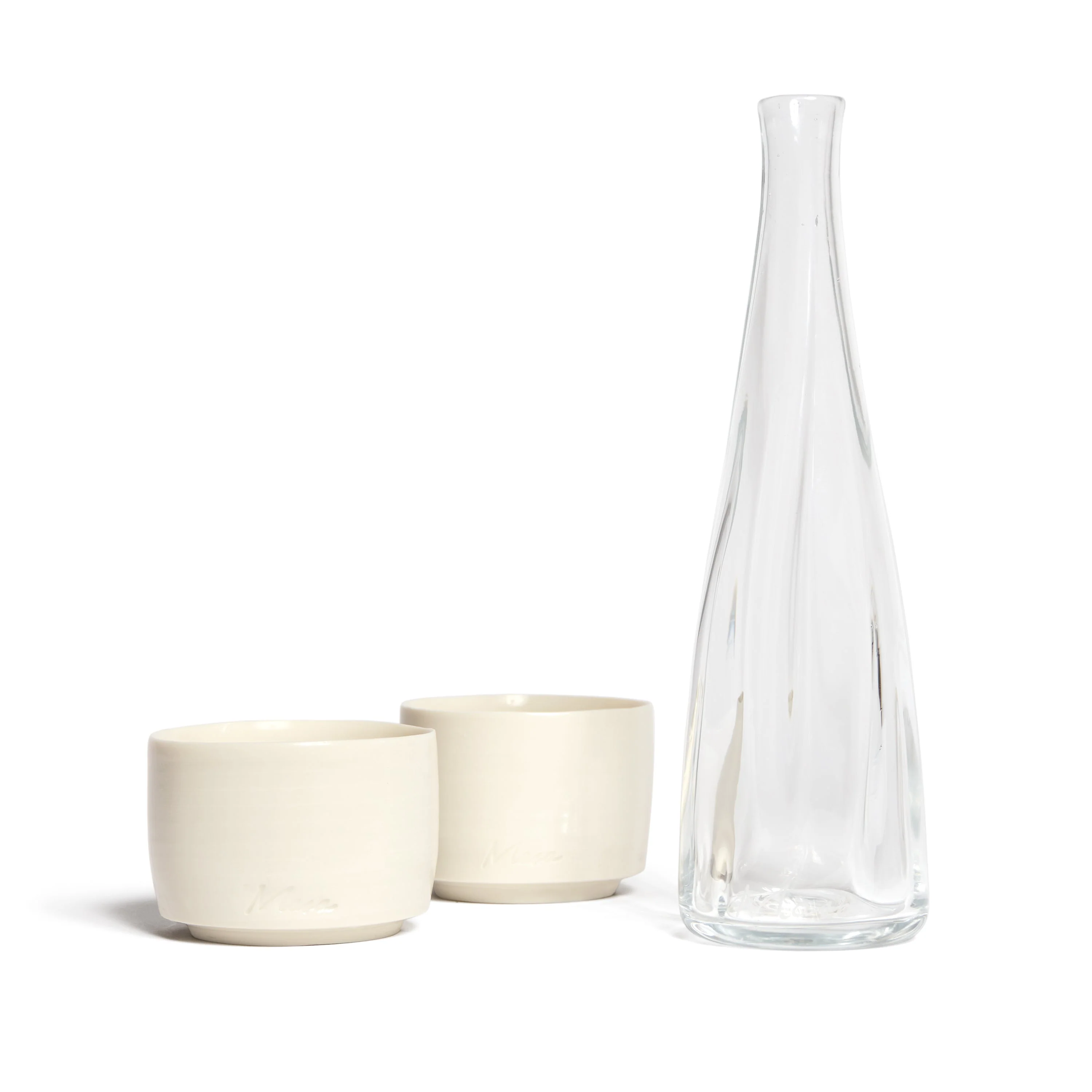 Masa Designs: Clear Sake Carafe and Kohiki Guinomi Sake Cups Set